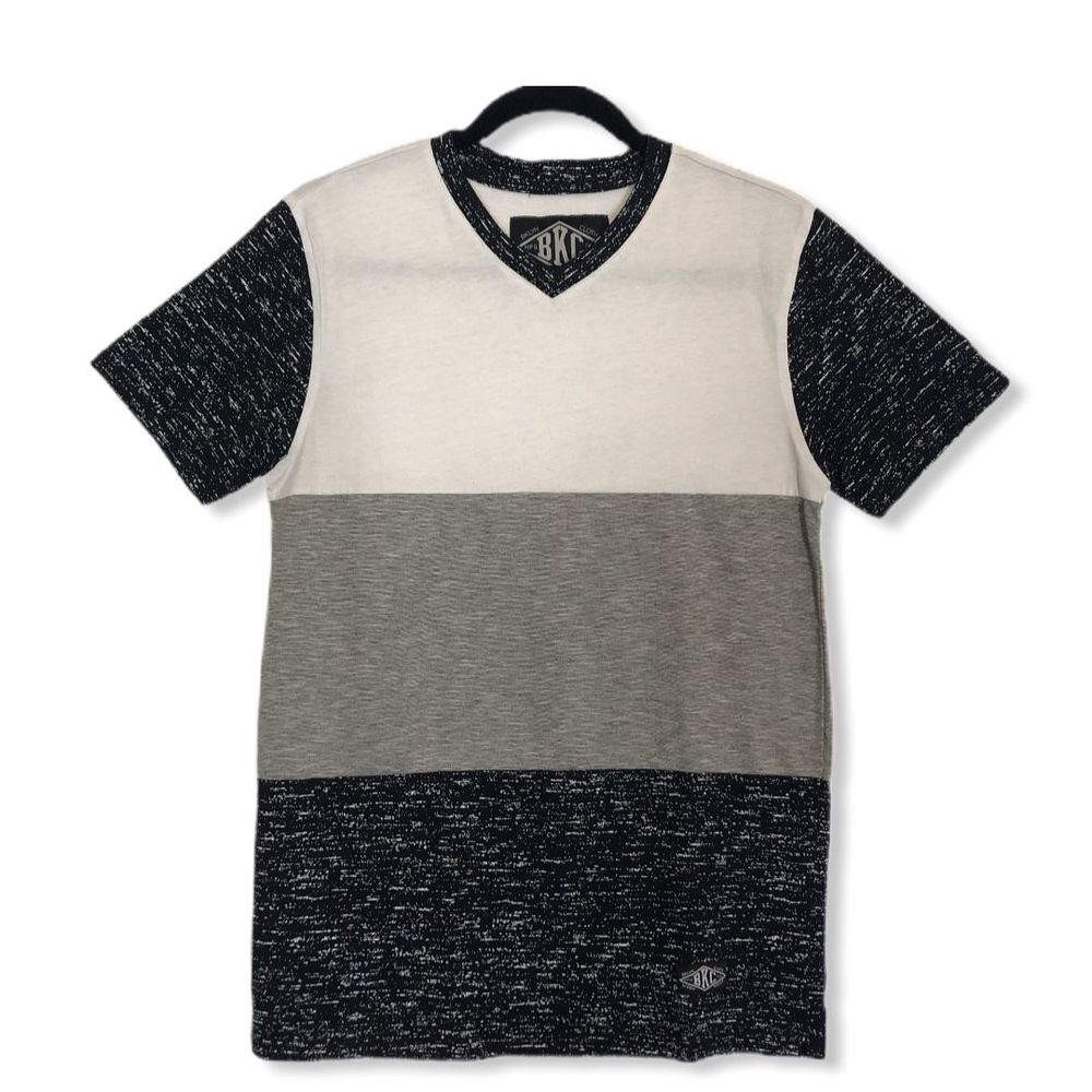 BKC V-Neck T-Shirt Short Sleeves Color Block Sz S